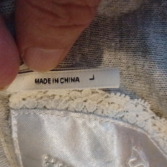 GUESS Mini Cropped Cardigan, gray w/white polka dots, scoop neck - Picture 6 of 7